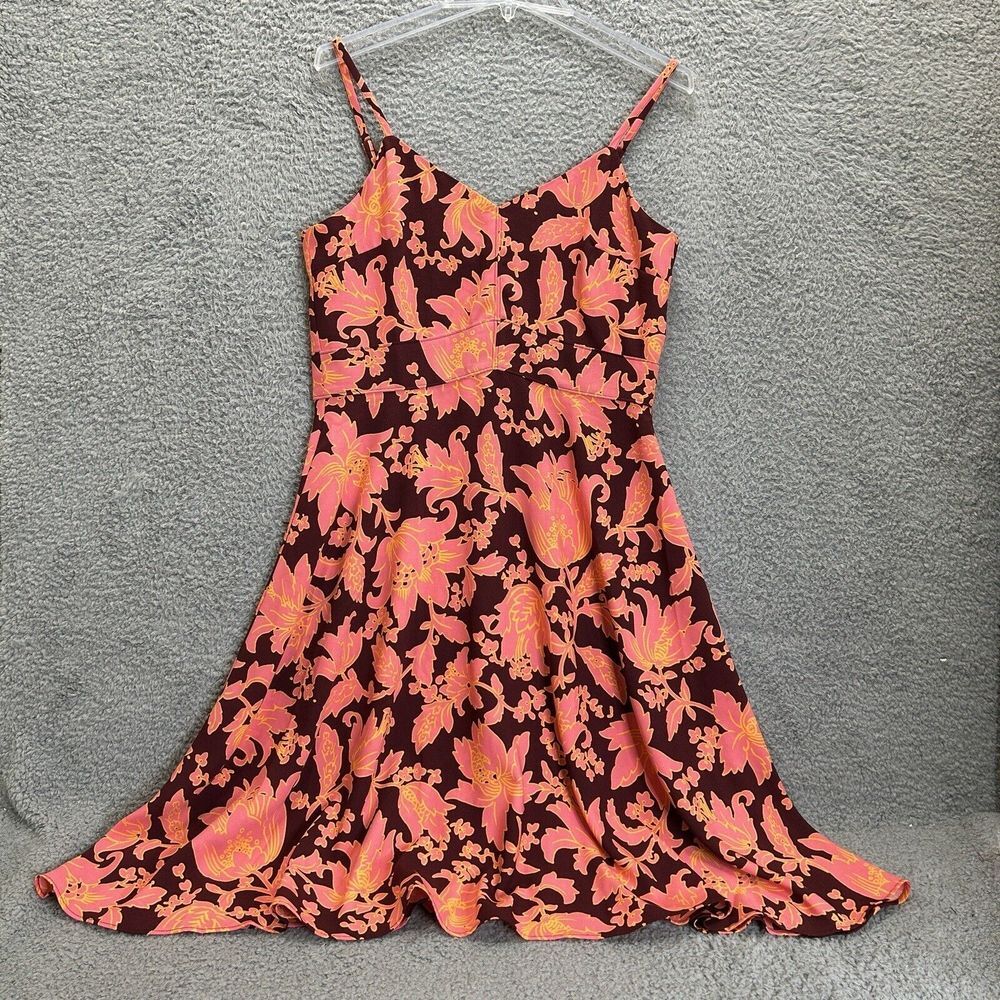 Loft Dress Womens 6 Pink Orange Floral Fit & Flare Adjustable Straps Flowy